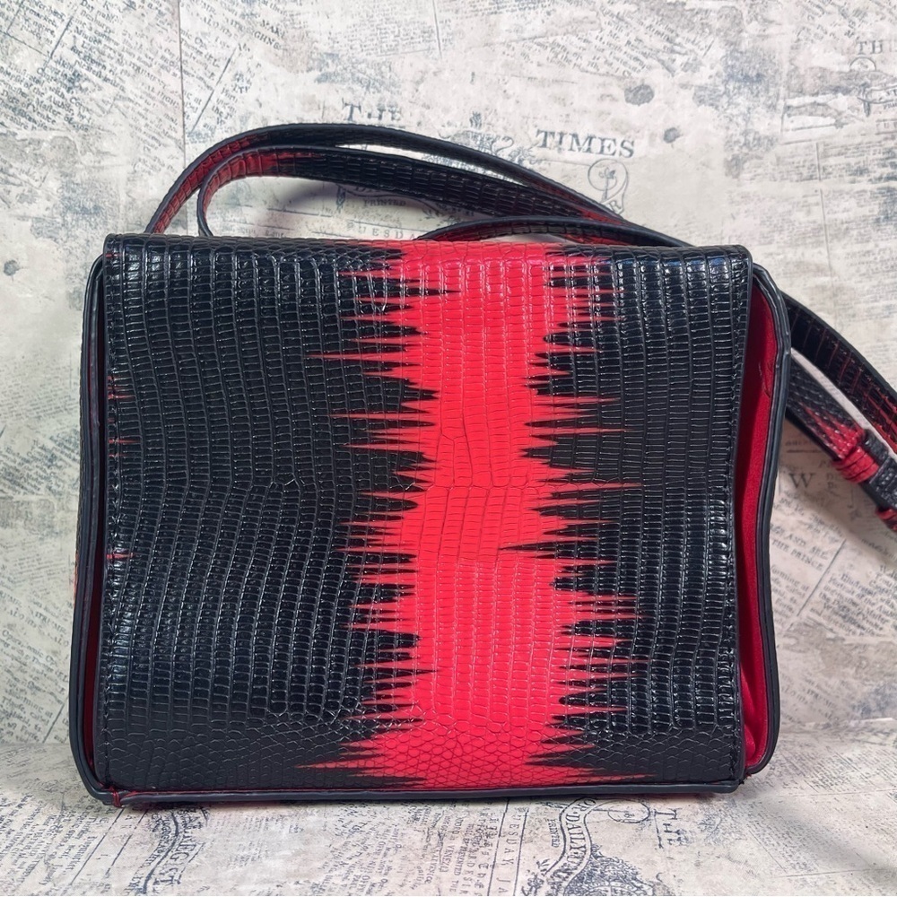Sondra Roberts Squared Red Black Colorblock Structured Crossbody Shoulder Bag